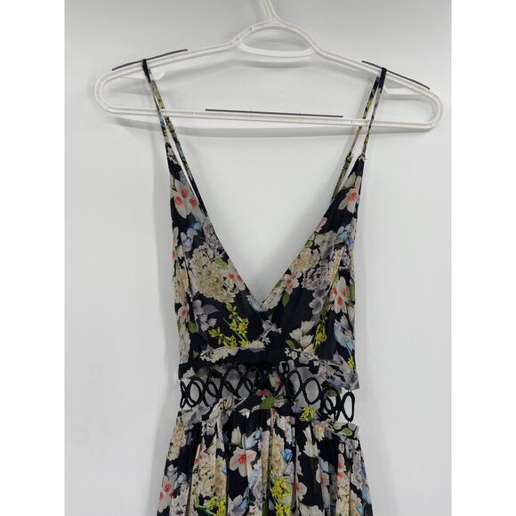 Marissa Webb Deanna Black Floral Print Silk Sleeveless V-Neck Midi Dress Size XS - Picture 4 of 8